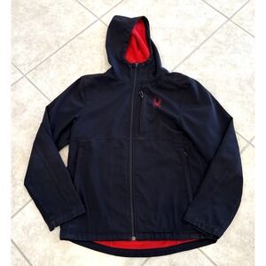 Spyder Softshell Jacket Sz M Black Full Zip Hooded Fleece Liner Ski Outdoor Coat